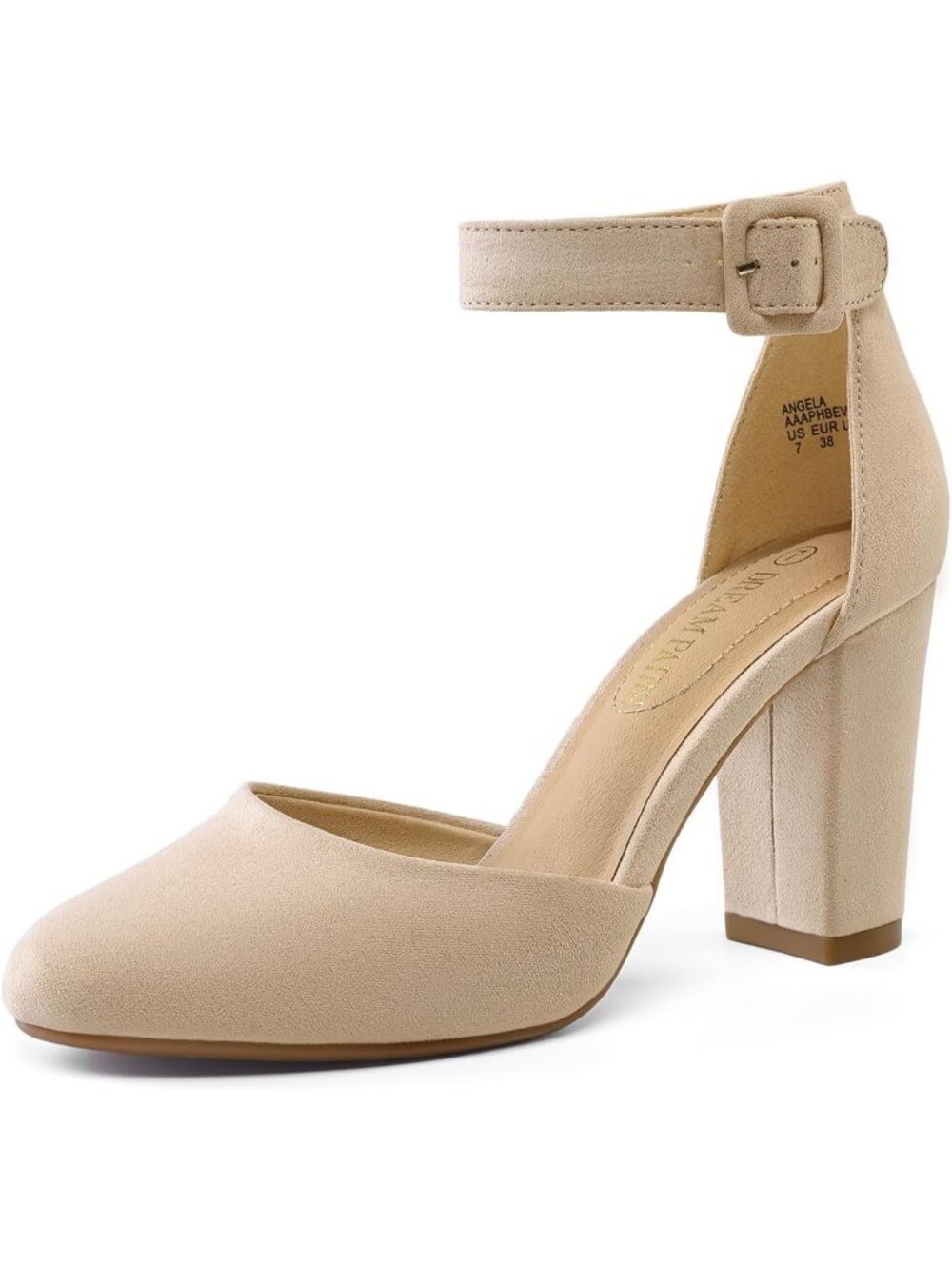 〽️Women's Nude Ankle Strap Chunky Heels Round Toe Pumps Elegant Wedding Shoes
